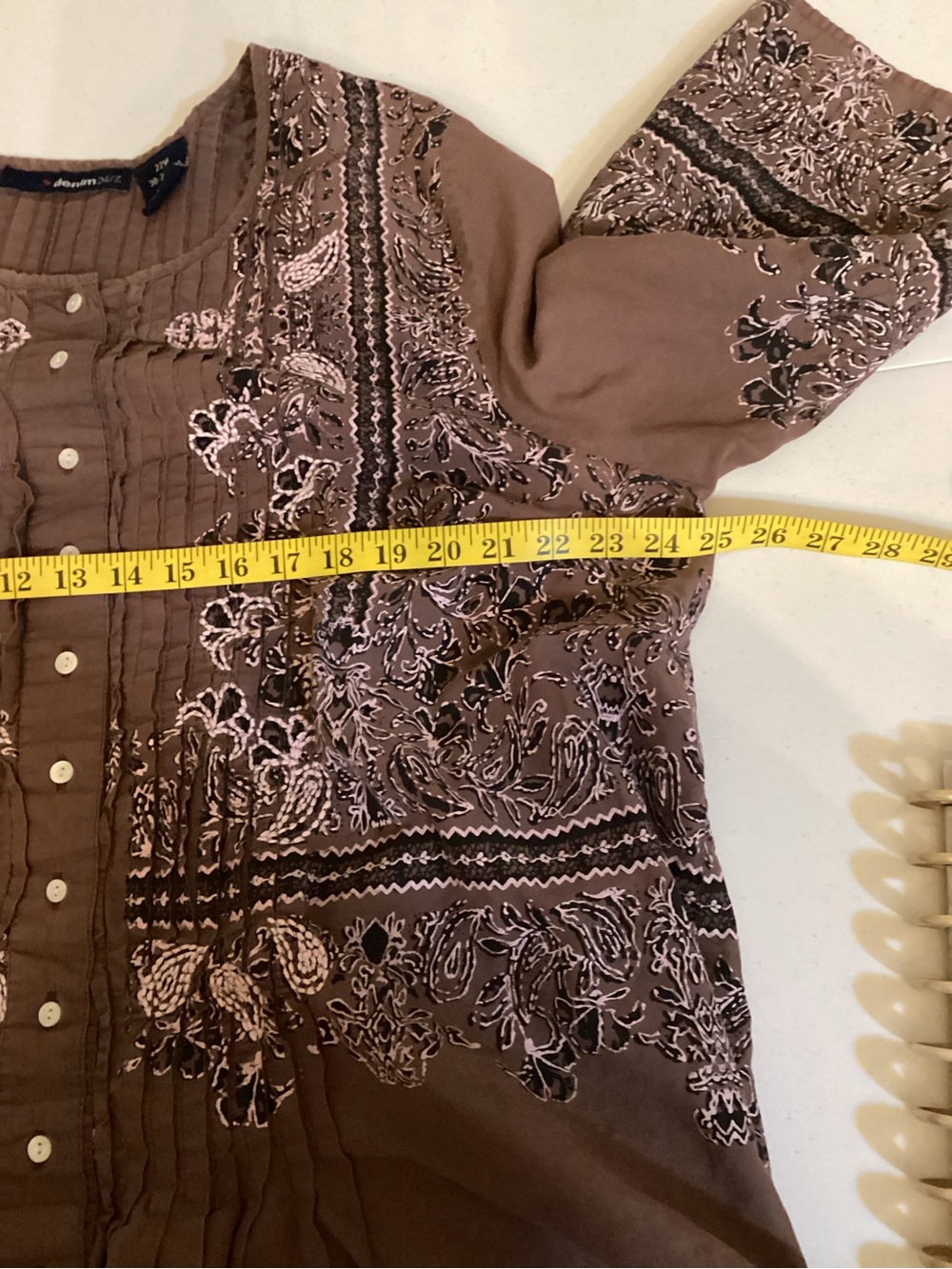 Denim 24/7 Plus Size Embroidered Brown Peasant Blouse 20W 100% Cotton - Picture 11 of 11